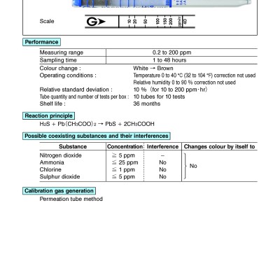 GASTEC 4D Dosimeter Tube, Hydrogen Sulfide, 0.2 To 200 Ppm, 10 PK