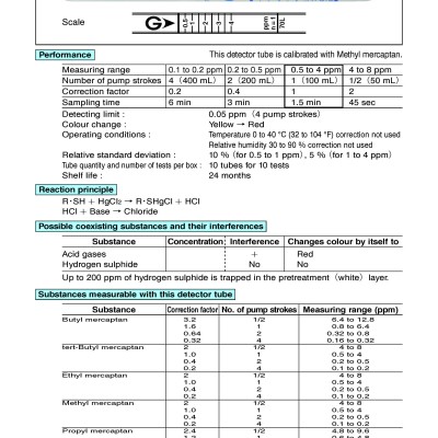 GASTEC 70L Detector Tube, Mercaptans, 0.1 To 8 Ppm, 10 PK