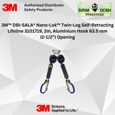 Dosh and Sirim Approved. 3M DBI-SALA Nano-Lok Twin-Leg Self-Retracting Lifeline 3101719, 2m, Aluminium Hook 63.5 mm (2-1 2) Opening