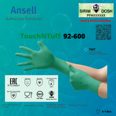 Dosh and Sirim Approved. Ansell TouchNTuff 92-600, SIZE L, PRICE PER BOX