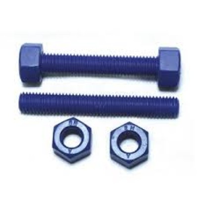 Stud Bolt A193-B7 + 2 nuts A194-2H Zn Ni Plated with PTFE coated Blue-3 4 x 255mm