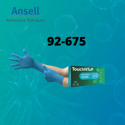 Ansell TouchNTuff 92-675 Nitrile Gloves with Textured Fingertips, Size M