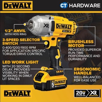 DEWALT DCF900P2T XR 20VMAX BRUSHLESS HIGH TORQUE 1 2" IMPACT WRENCH