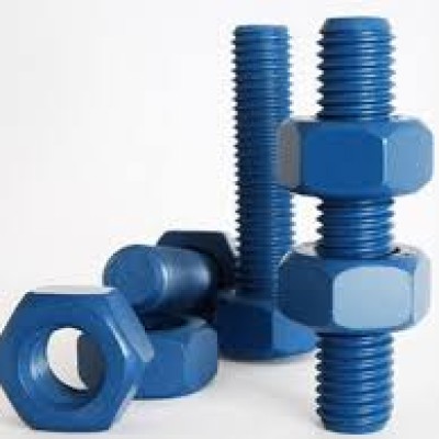 STUDBOLT ASTM A193 Gr. B7 (ANSI B18.2.1) C W 2 units of HEAVY HEX NUT ASTM A194 Gr. 2H (ANSI B18.2.2) - ZINC NICKEL PLATED WITH FLUOROCARBON 1424 BLUE