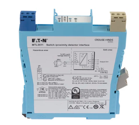 MTL-5511, Eaton 1 Channel Zener Barrier, Switch      /      Proximity Detector Interface, NAMUR Sensor, Switch Input, Relay Output, ATEX