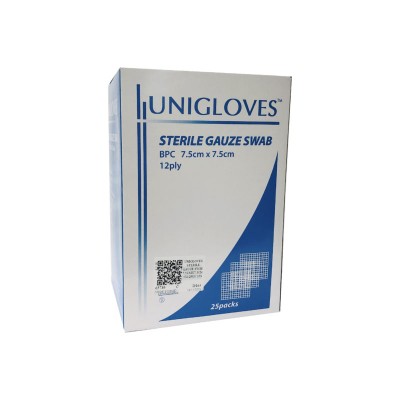 UNIGLOVES STERILE GAUZE SWAB 7.5CMX7.5CM 5X12PLY 25S