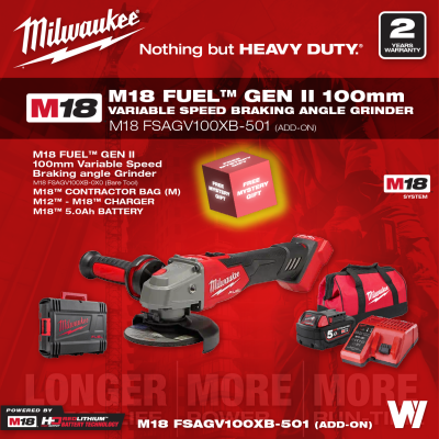 Milwaukee M18 FUEL 100mm (4") Variable Speed Braking Angle Grinder with Slide Switch