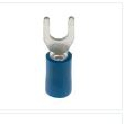 "RS PRO Insulated Crimp Spade Connector, 1.5mm to 2.5mm, 16AWG to 14AWG, M4 Stud Size Vinyl, Blue Stock no: 534-626"