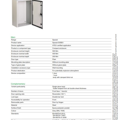 Schneider Electric Spacial S3D, Steel, ATEX, Wall Box, IK10, IP66, 200mm X 500 Mm X 400 Mm