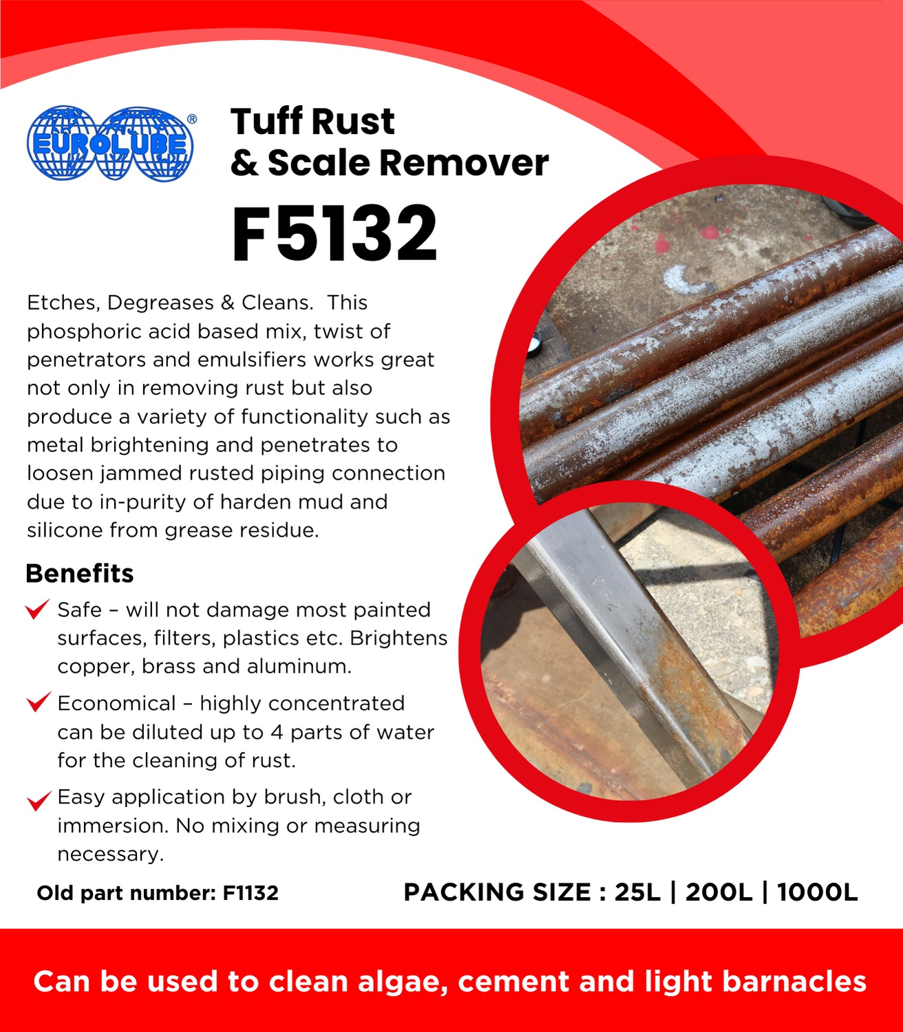 EUROLUBE F5132 TUFF RUST REMOVER, 25LTR