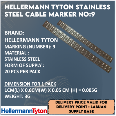 HELLERMANN STAINLESS STEEL MARKER NUMBER: 9