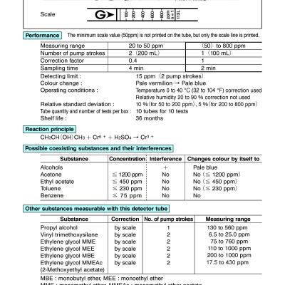 GASTEC 113L Detector Tube, Isopropyl Alcohol, 25.0 To 800 Ppm, 10 PK