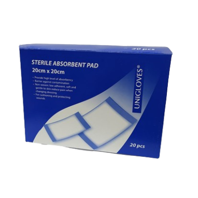 UNIGLOVES GAMGEE STERILE ABSORBENT PAD 20CMX20CM 20S