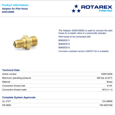 ROTAREX Adapter for Pilot Hoses   M12 x 1,5   G 1 8"   with O-ring [20s]