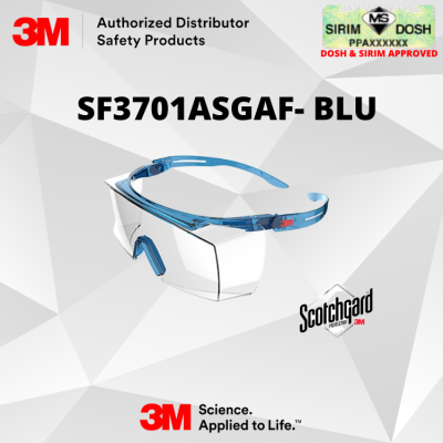 DOSH AND SIRIM APPROVED. 3M SecureFit 3700 Series, SF3701SGAF-BLU, Blue Temple, Scotchgard Anti-Fog Coating, Clear OTG AF-AS lens