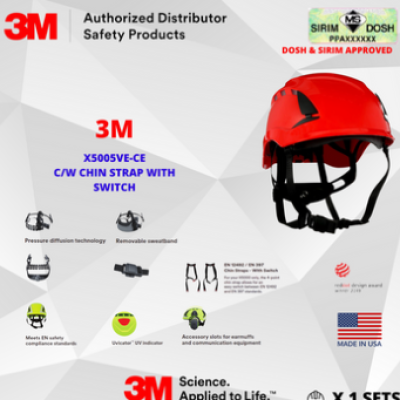 SIRIM AND DOSH APPROVED JKKP 2022 12-01 00009. 3M SecureFit X5000 Safety Helmet, Vented, 1000V, CE, Red, X5005VE-CE