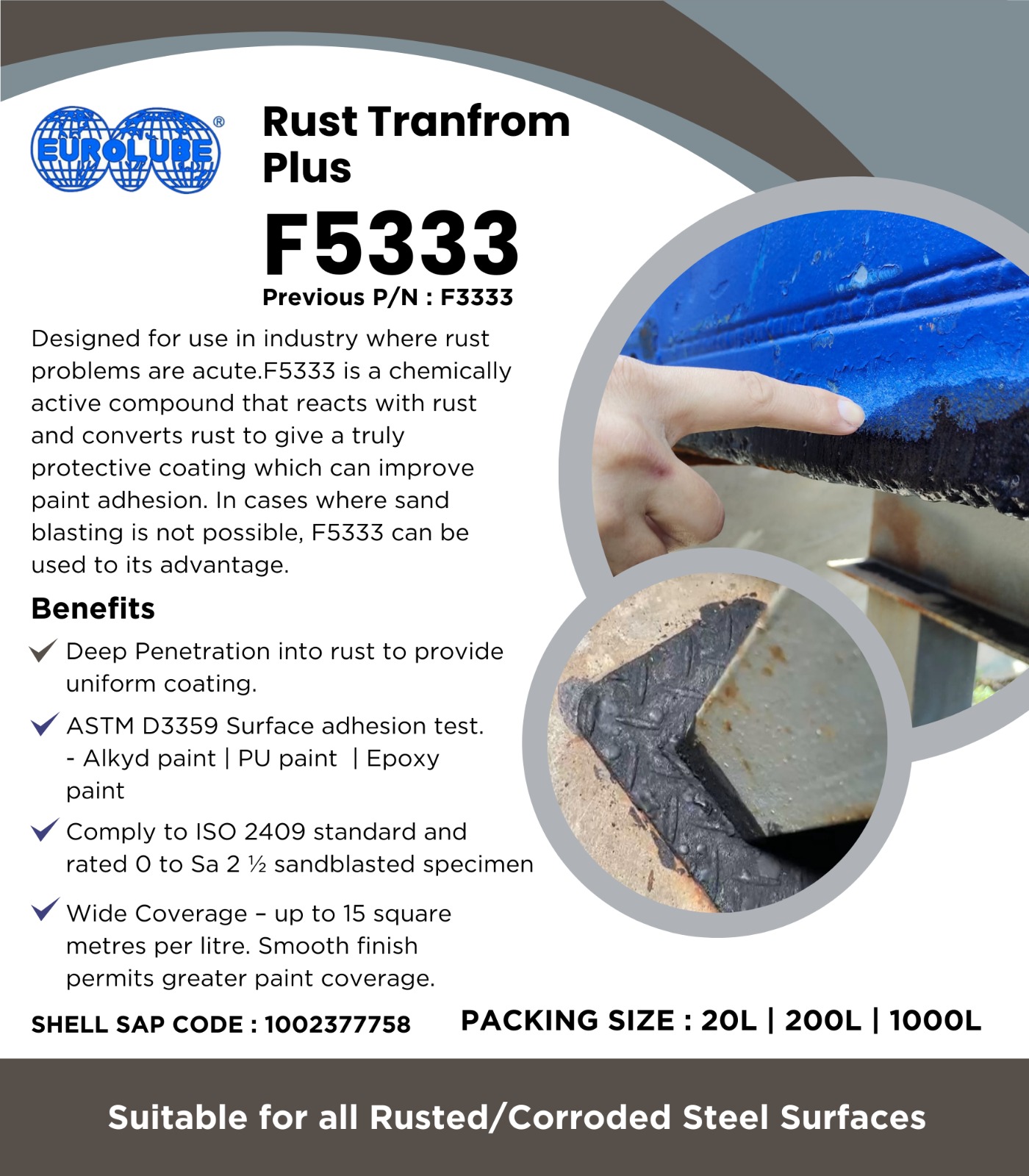 EUROLUBE F5333 RUST TRANSFORM PLUS (CONVERTER), 4 X 5L CARBOYS      /      CASE