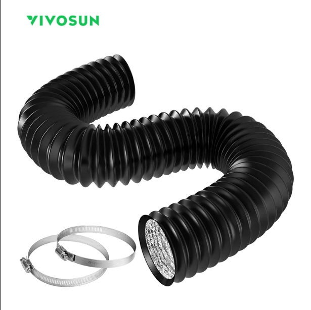 VIVOSUN 6 Inch Black Non-Insulated Flex Air Aluminum Ducting Dryer Vent Hose for HVAC Ventilation w      /      Two Stainless Steel Clamps