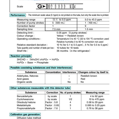 GASTEC 91L Detector Tube, Formaldehyde, 0.1 To 40.0 Ppm, 10 PK