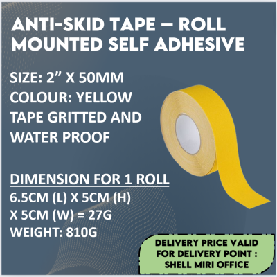 YELLOW ANTI-SKID TAPE  ROLL MOUNTED SELF ADHESIVE (2 X 50MM)