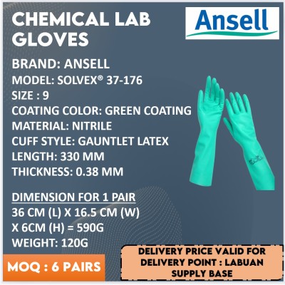 ANSELL CHEMICAL LAB GLOVES SOLVEX 37-176 (SIZE 9)