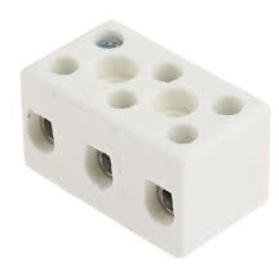 3 Way Non-Fused Terminal Block, 8 AWG, 57A, 10mm, Screw Down Terminals, Ceramic, 450 V