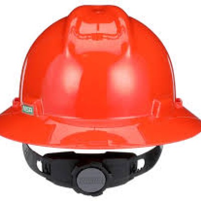 MSA SAFETY WORKS 496075, ORANGE HARD HAT, POLYETHYLENE, size 6.5 to 8, V-GARD brand, Class E, full brim with Fas-Trac III suspension