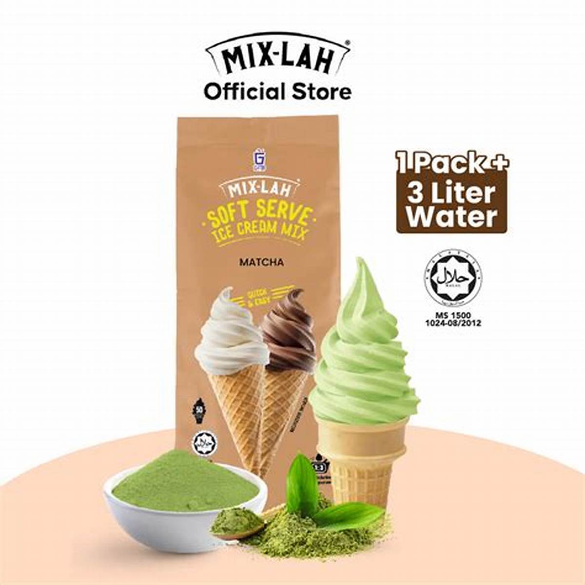 MIX-LAH Matcha Soft Serve Ice Cream Powder Mix Tepung Aiskrim