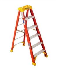 VESTIL FBSL-6 Fiberglass Step Ladder, 6 Steps, 300 Lb. Capacity, Orange