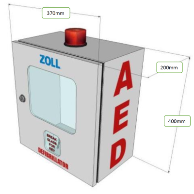 ZOLL WALL AED CABINET WITH ALARM STROBE (400MM H X 370MM L X 200MM D)