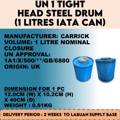 UN 1 TIGHT HEAD STEEL DRUM  (1 LITRES IATA CAN)