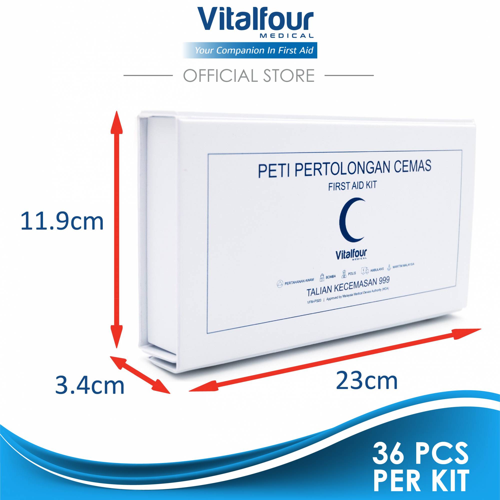 VitalFour All Purpose First Aid Kit (Total item 36pcs)(EXP 5      /      2024)MDA Approved