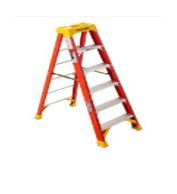 VESTIL FBSL-6 Fiberglass Step Ladder, 6 Steps, 300 Lb. Capacity, Orange