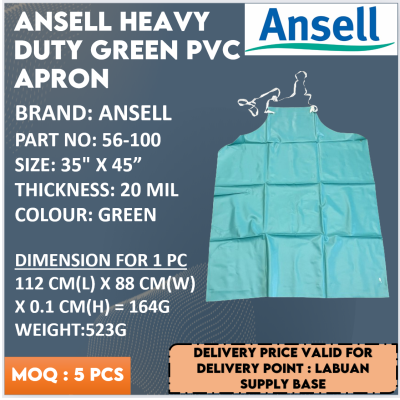 ANSELL 56-100 HEAVY DUTY GREEN PVC APRON (35" X 45")