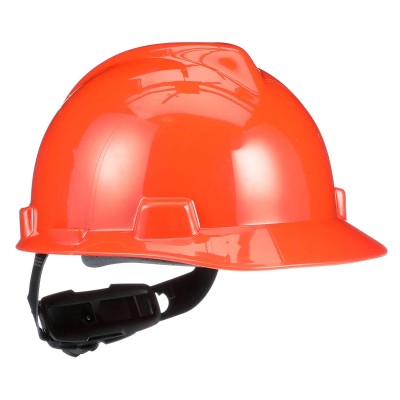 MSA SAFETY WORKS 475361, ORANGE HARD HAT, POLYETHYLENE, V-GARD brand, slotted safety, Class E, ANSI Z89.1 compliant, size 6.5 to 8;