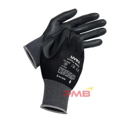 (PACK OF 10 PAIRS) UVEX UNILITE 6605 BLACK ELASTANE, POLYAMIDE WORKGLOVES, NBR COATING