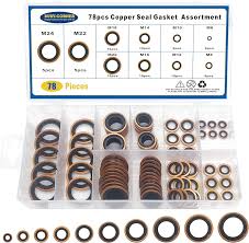 Busy Corner 78 PCS 10 Sizes Copper Metric Bonded Seal Dowty Washer, Automotive Self-Centred Dowty Seal Gasket Assortment, M6  /  8  /  10  /  12  /  14  /  16  /  18  /  20  /  22  /  24