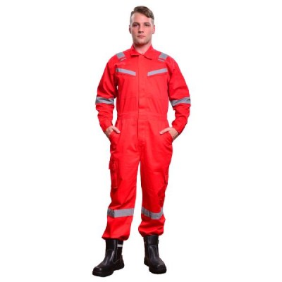 Arrowman 100% Preshrunk Cotton 240gsm Red Coverall c w 2" Silver Reflectors, Size XL