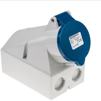 MENNEKES IP44 Blue Wall Mount 3P Right Angle Socket, Rated At 32A, 230 V, 1421