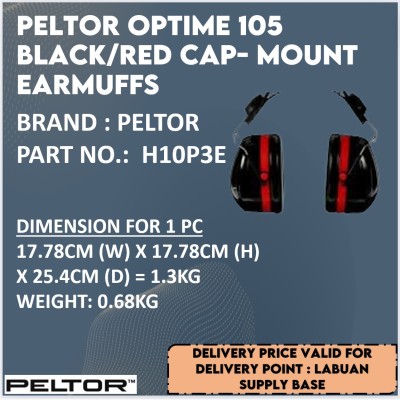 PELTOR H10P3E OPTIME 105 BLACK RED CAP- MOUNT EARMUFFS