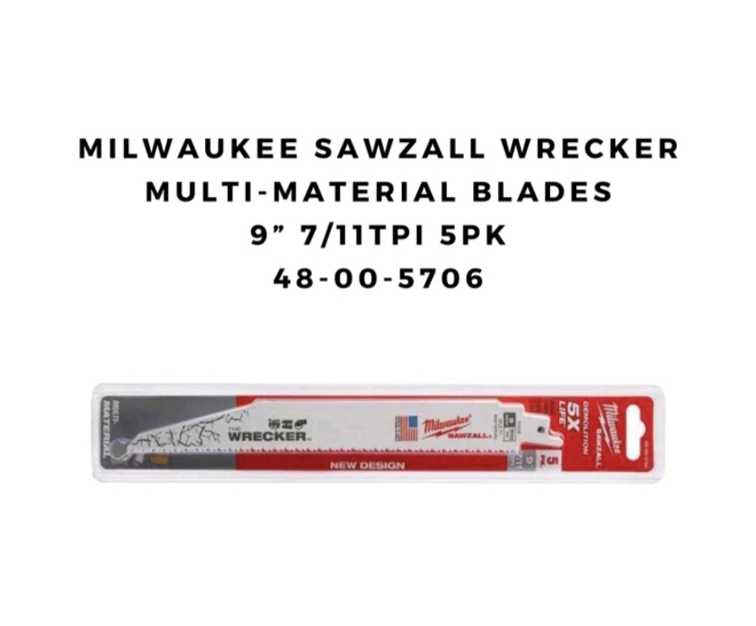 Milwaukee 48-00-5706 SAWZALL WRECKER Multi-Material Blades - 9” 7      /      11TPI (5pk)