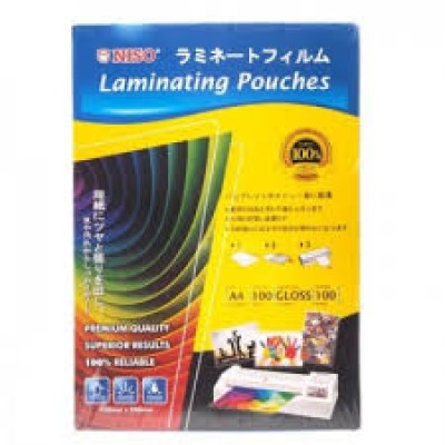 FILM- NISO LF100 LAMINATING FILM, 100 MICRONS,  A4 (220MM X308MM) 100'S