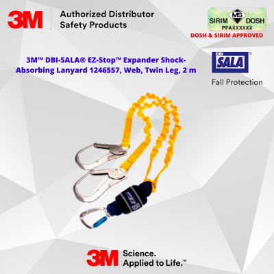 DOSH AND SIRIM APPROVED. 3M DBI-SALA EZ-Stop Expander Shock-Absorbing Lanyard 1246557, Web, Twin Leg, 2 m