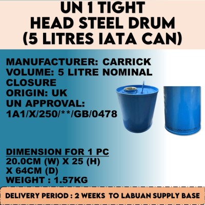 UN 1 TIGHT HEAD STEEL DRUM  (5 LITRES IATA CAN)