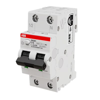 ABB RCBO - 2P, 16A Current Rating, DS201 Series