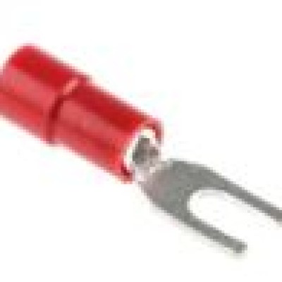 "RS PRO Insulated Crimp Spade Connector, 0.5mm to 1.5mm, 22AWG to 16AWG, M6 Stud Size Vinyl, Red Stock no: 534-244"