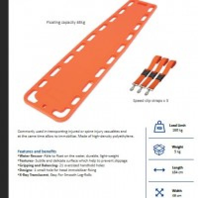 Spinal board c w 3 straps and head immobiliser