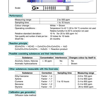 GASTEC 122DL Dosimeter Tube, Toluene, 2 To 500 Ppm, 10 PK