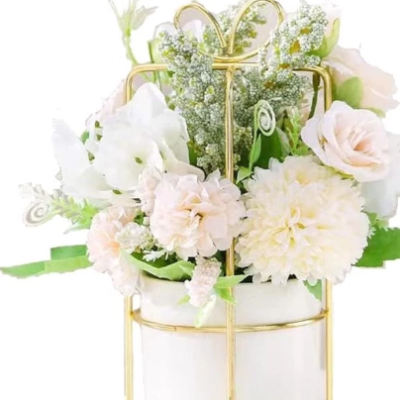 Faux Flowers in Vase Fake Silk Flower Arrangements with Vase- White