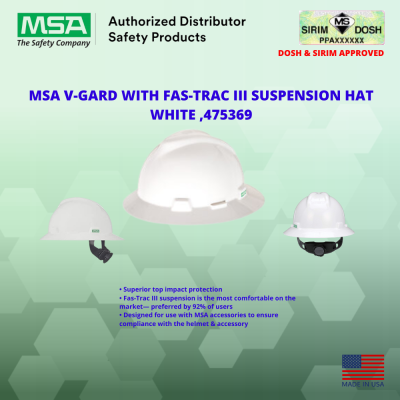 MSA V-Gard Full Brim Hard Hats 475369, White, Dosh and Sirim Approved.